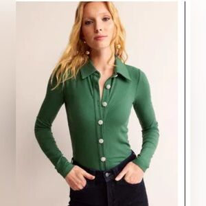 Like New Boden Jeweled Button Ribbed Long Sleeve